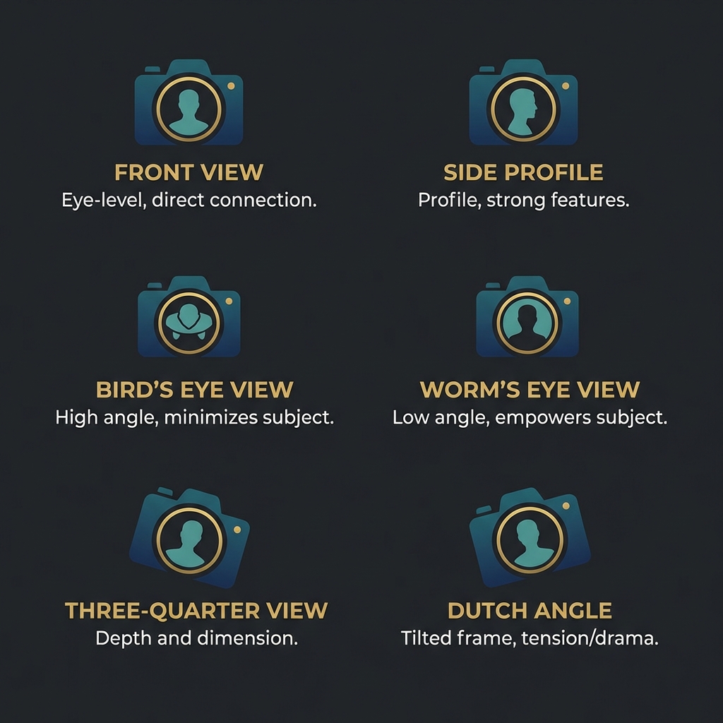 Six different camera angles for portrait photography